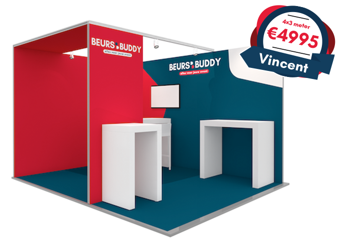 verhuur beursstand 4x3 meter Vincent met full color vloer